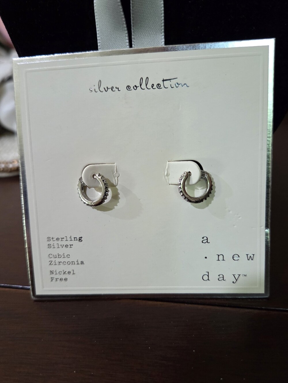a.new.day Sterling Silver Cubic Zirconia Hoop Earrings NEW